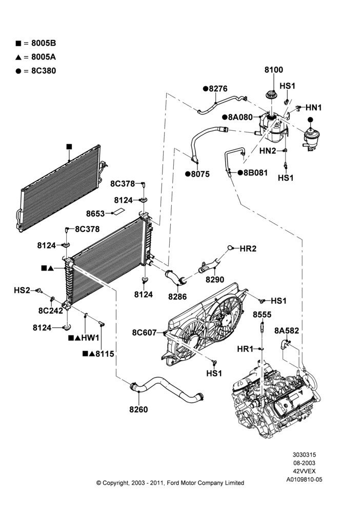 15A - Radiator/Coolant Overflow Container, 4.2L V6 12v OHV EFI; 25/AUG/2003-02/JAN/2007