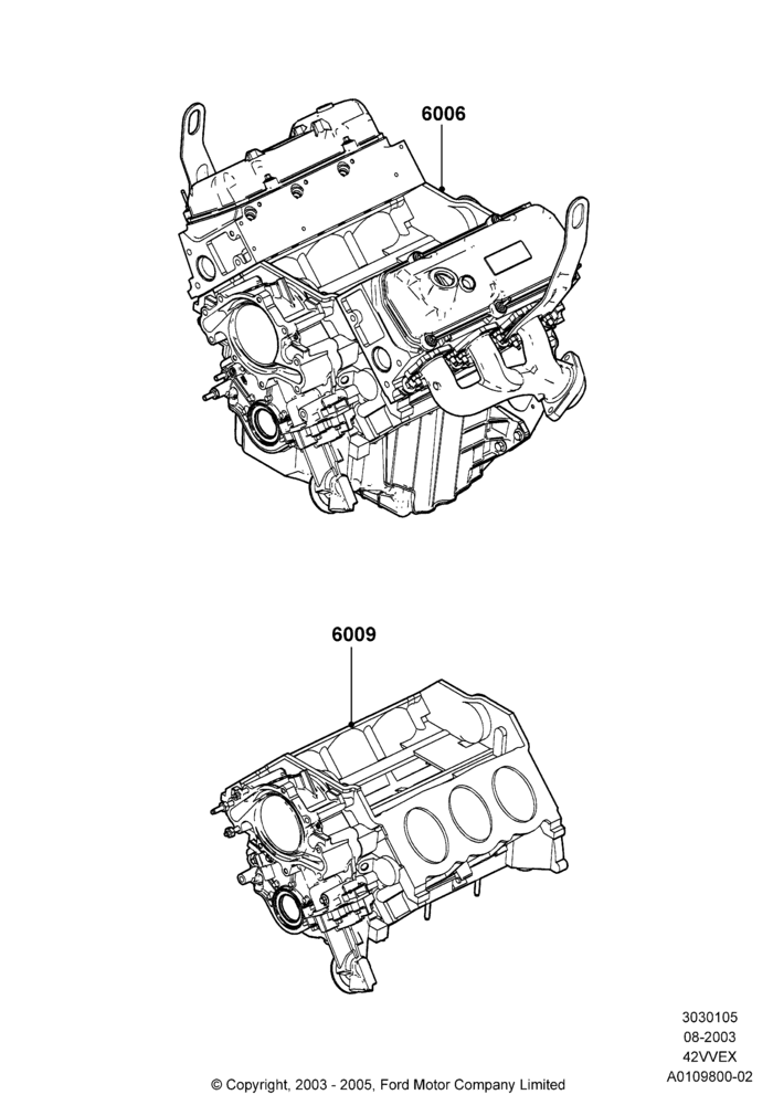 05A - Service Engine and Short Block, 4.2L V6 12v OHV EFI; 25/AUG/2003-02/JAN/2007