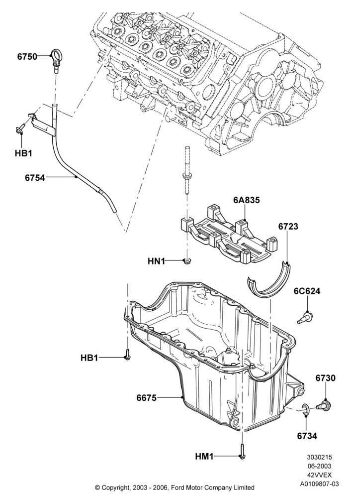 15A - Oil Pan/Oil Level Indicator, 4.2L V6 12v OHV EFI; 25/AUG/2003-02/JAN/2007