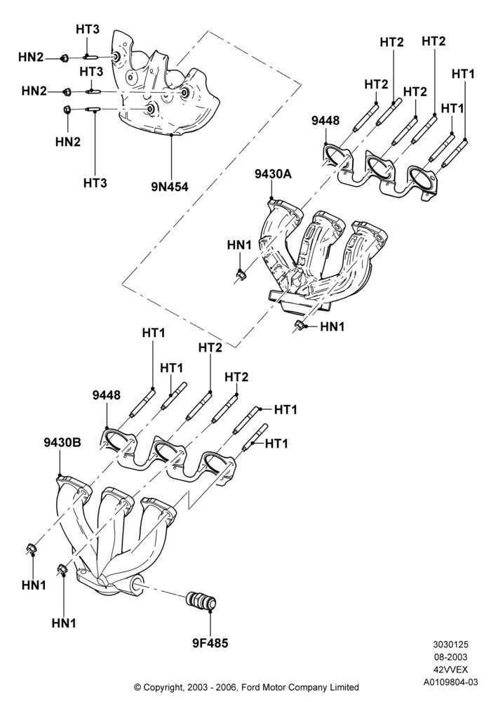 25A - Exhaust Manifold, 4.2L V6 12v OHV EFI; 25/AUG/2003-05/DEC/2005