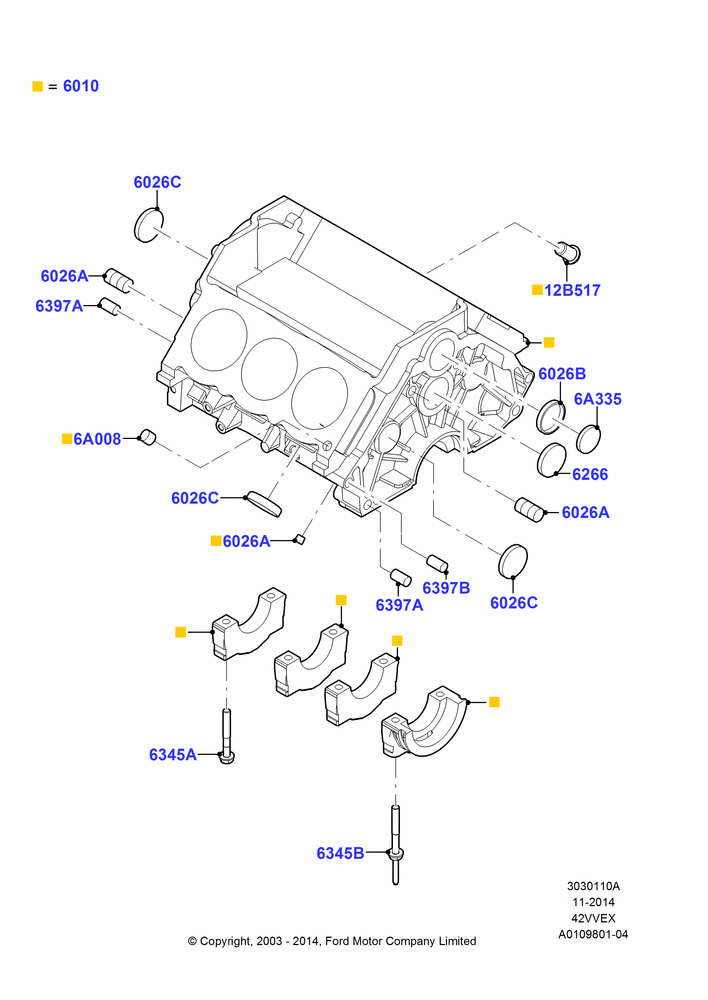10A - Cylinder Block and Plugs, 4.2L V6 12v OHV EFI; 25/AUG/2003-02/JAN/2007