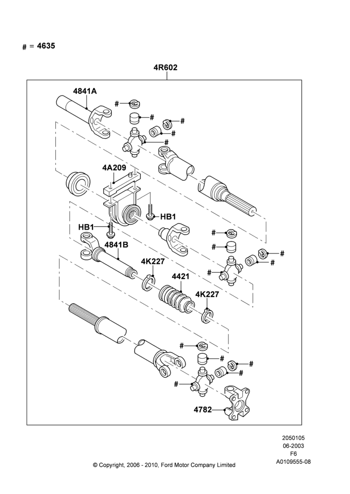 05D - Drive Shaft - Rear Axle Drive, 145"/3675MM Wheelbase, 150" Wheelbase, 163"/4140MM Wheelbase, 2WD, 5.4L 3V V8, Multiple Piece Driveshaft; 02/JUN/2003-13/AUG/2007