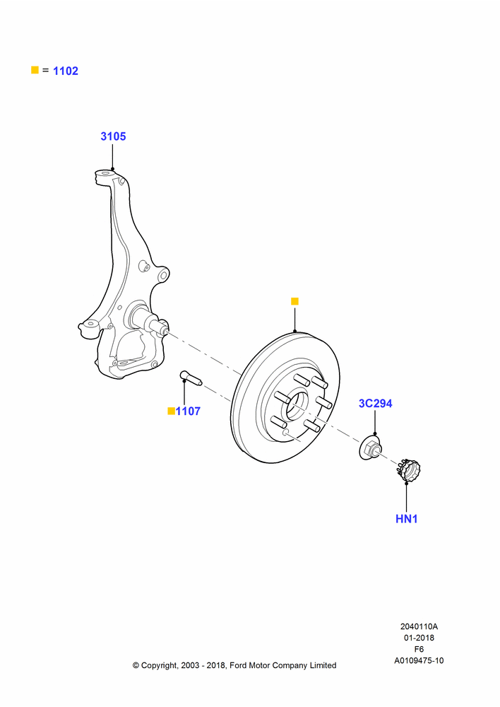 10A - Front Knuckle and Hub, LHD RWD; 02/JUN/2003-18/AUG/2008