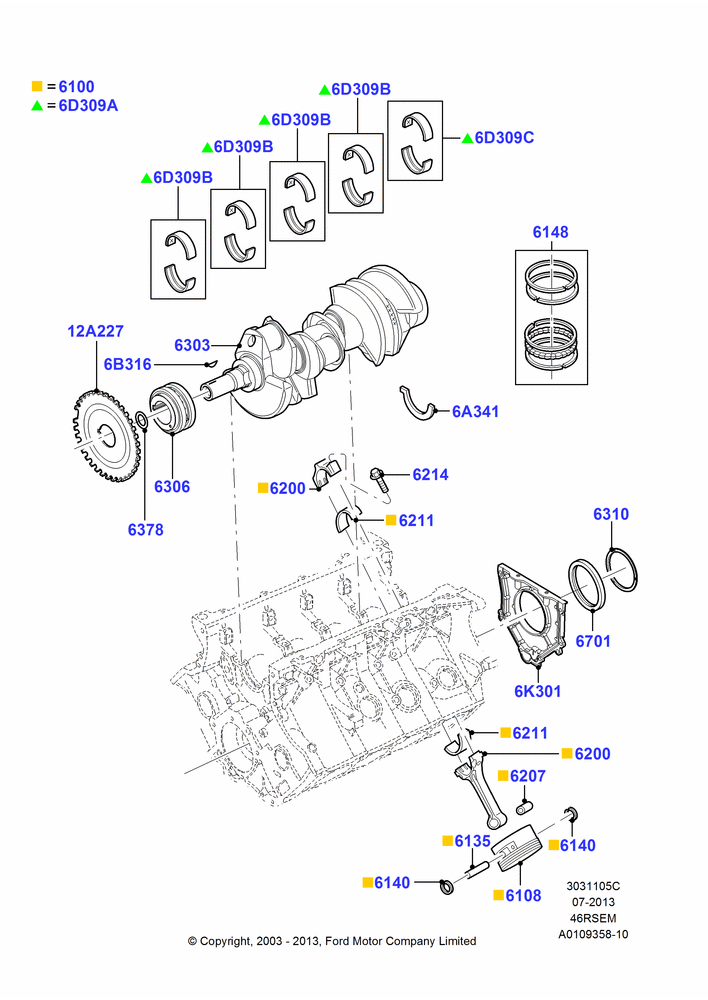 05C - Crankshaft/Pistons and Bearings, Romeo 4.6 SOHC EFI; 02/JUN/2003-18/AUG/2008