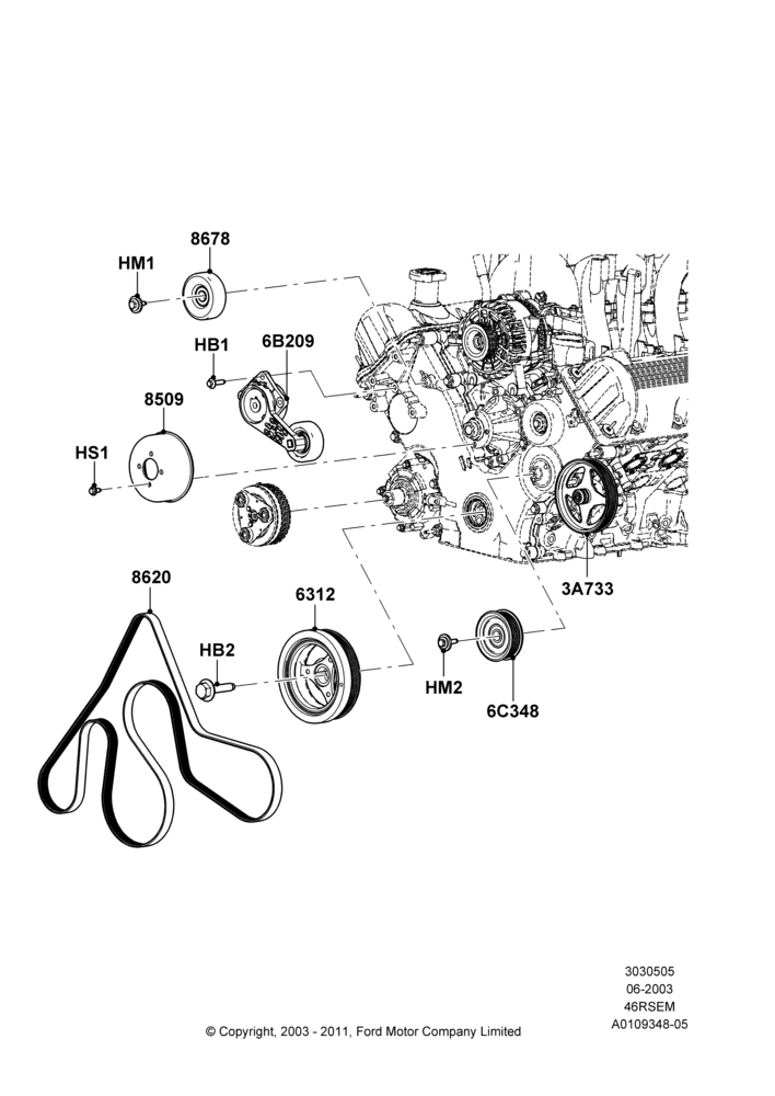 Pulleys and Drive Belts, Romeo 4.6 SOHC EFI, Windsor 4.6 SOHC EFI