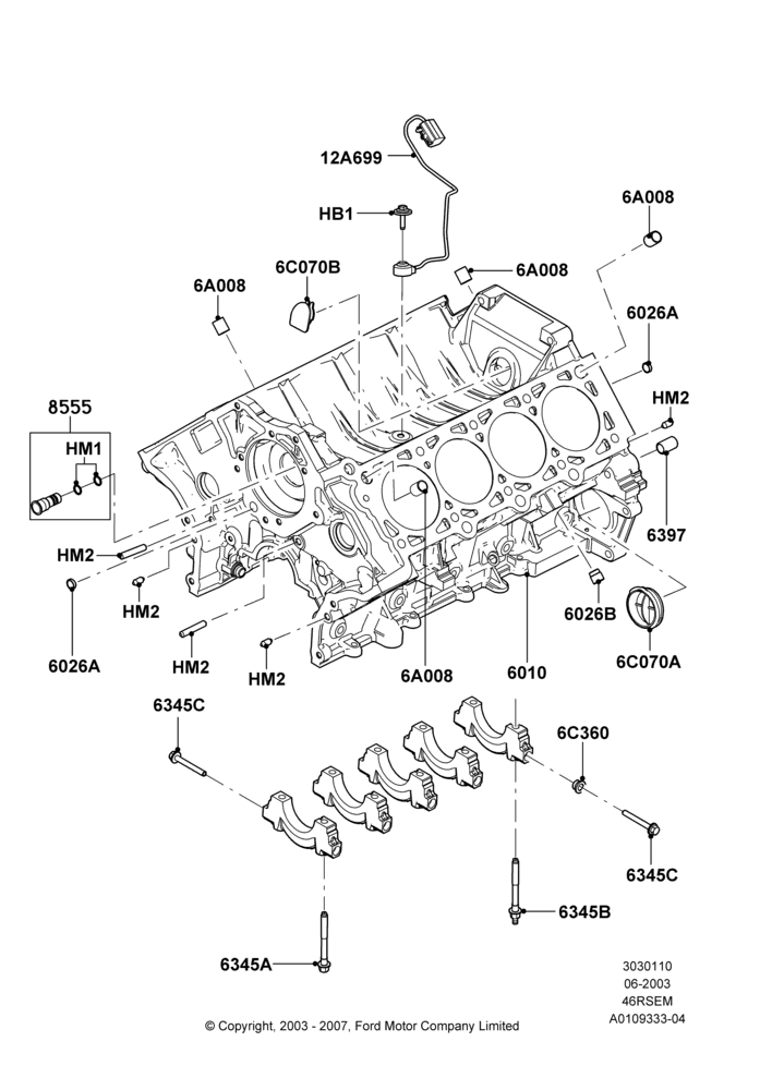 10C - Cylinder Block and Plugs, Romeo 4.6 SOHC EFI; 02/JUN/2003-18/AUG/2008