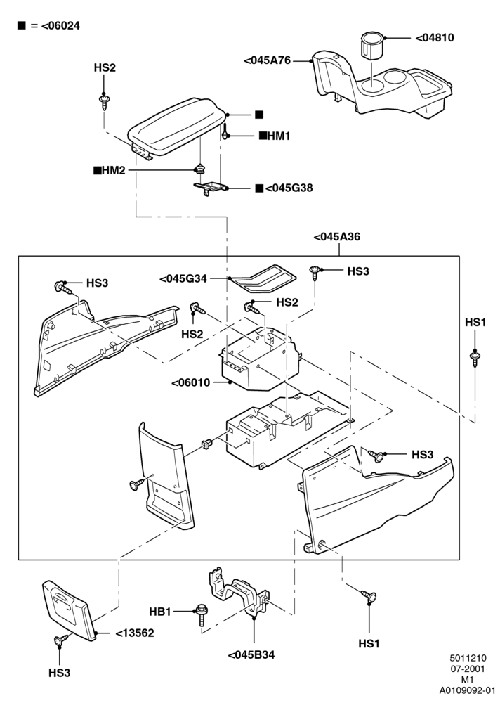 10D - Console - Floor, All LHD Territories, Automatic Transmission, With Bin Type Console; 30/JUL/2001-22/DEC/2003