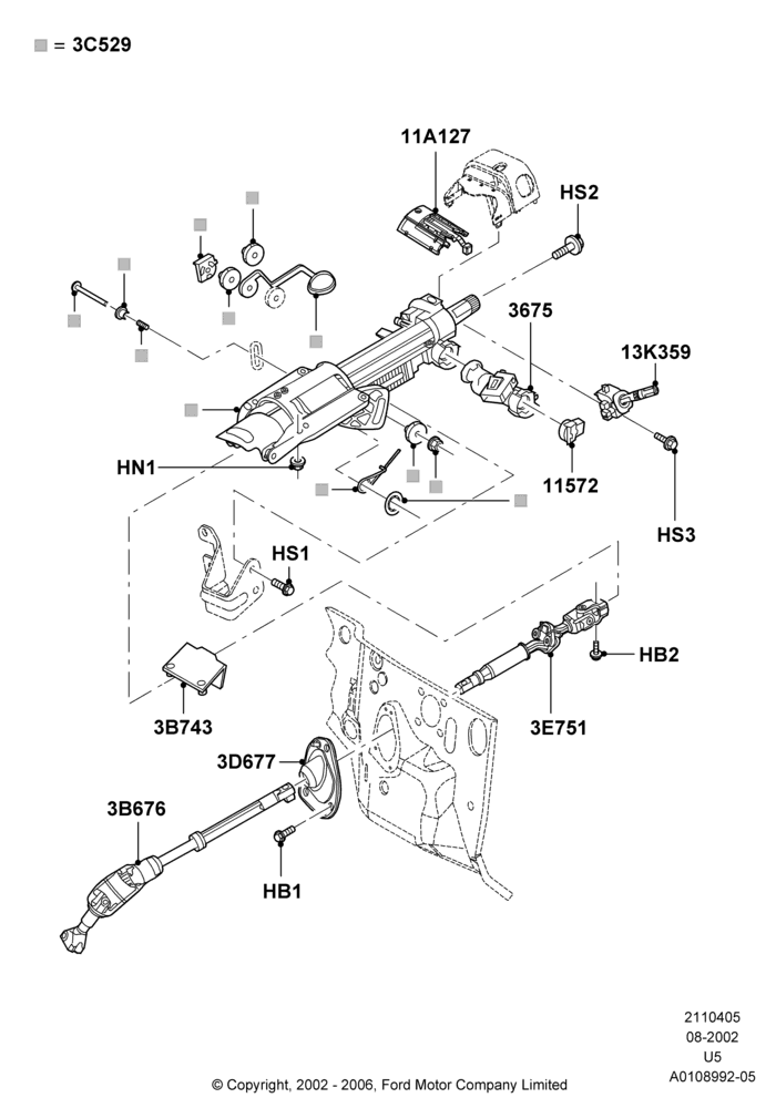 05 - Steering Column, RHD; 19/AUG/2002-19/JUL/2005