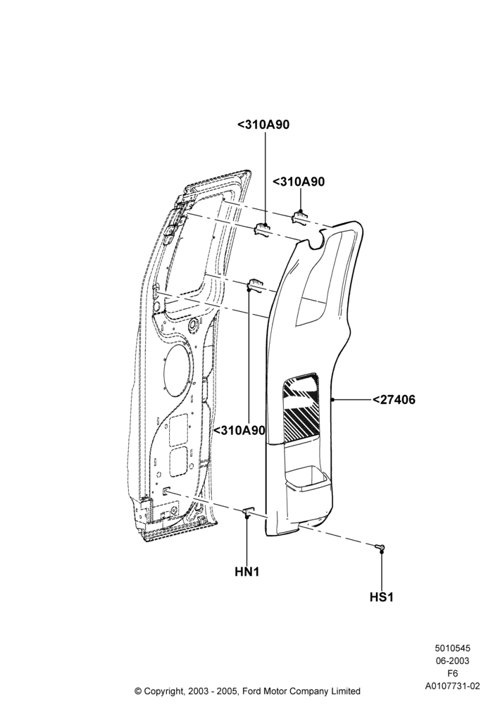 45A - Rear Door Trim Panels, Regular Cab; 02/JUN/2003-18/AUG/2008