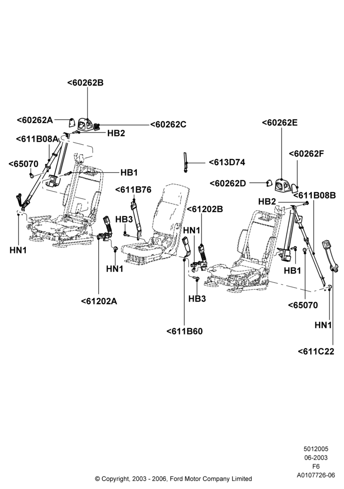 05A - Front Seat Belts, Regular Cab; 02/JUN/2003-23/AUG/2004