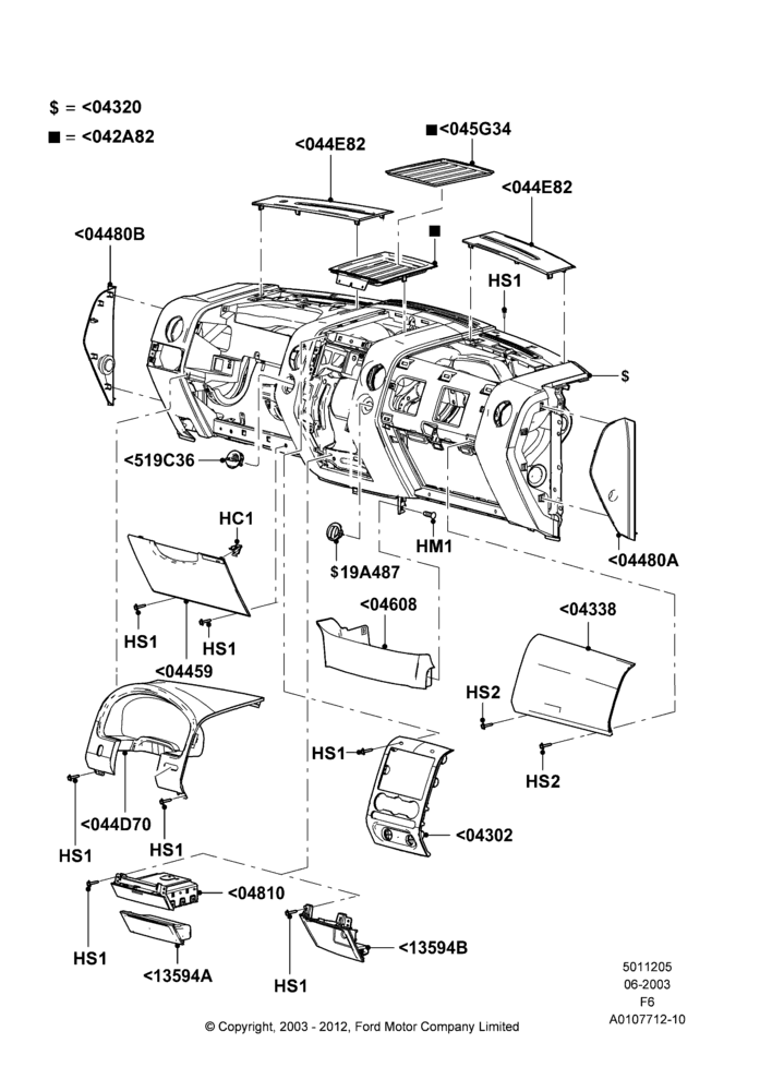 05A - Instrument Panel, Less Flow Thru Floor Console, Trim Pieces; 02/JUN/2003-23/AUG/2004