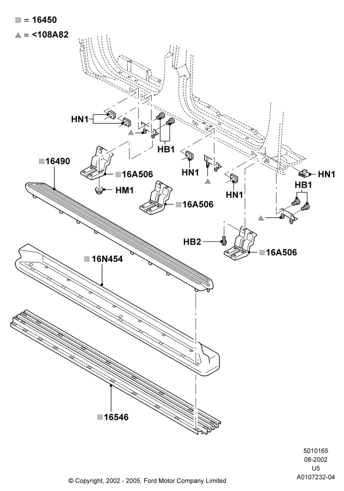 65G - Running Boards/Side Steps, Lincoln/Mercury Series, With Color Keyed Running Boards, Production Board; 19/AUG/2002-19/JUL/2005