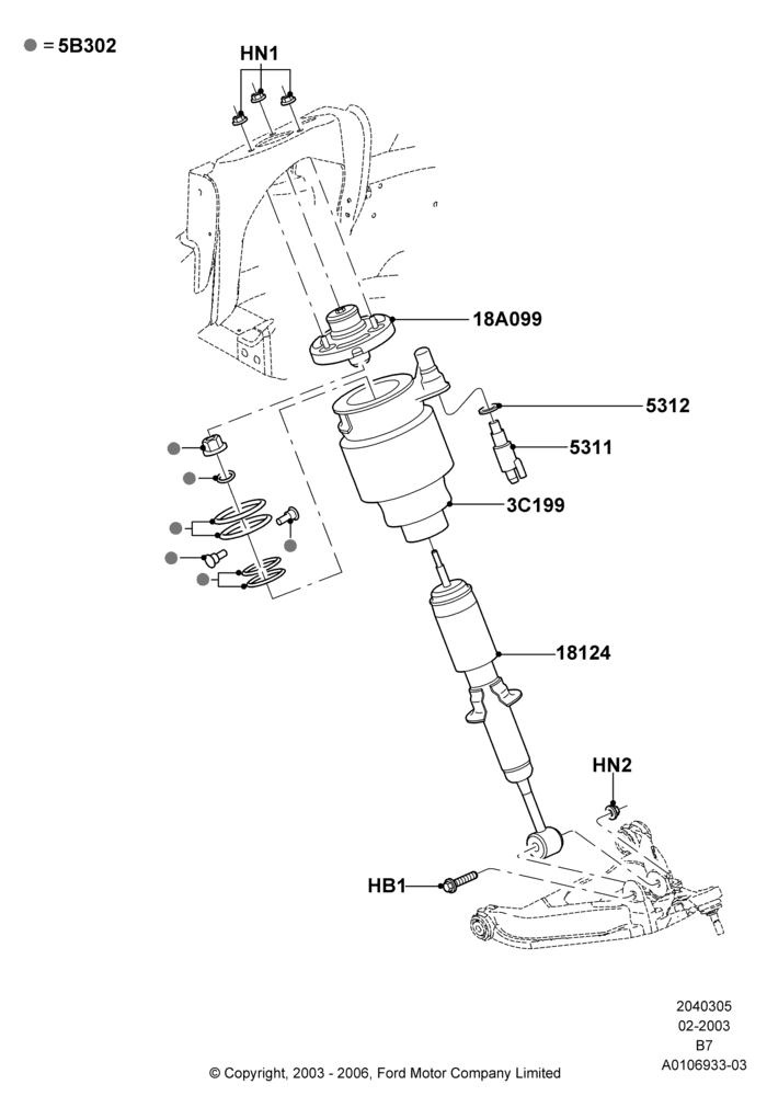 05B - Front Suspension Struts and Springs, With Autom. Adjustable Suspension; 03/FEB/2003-02/AUG/2006