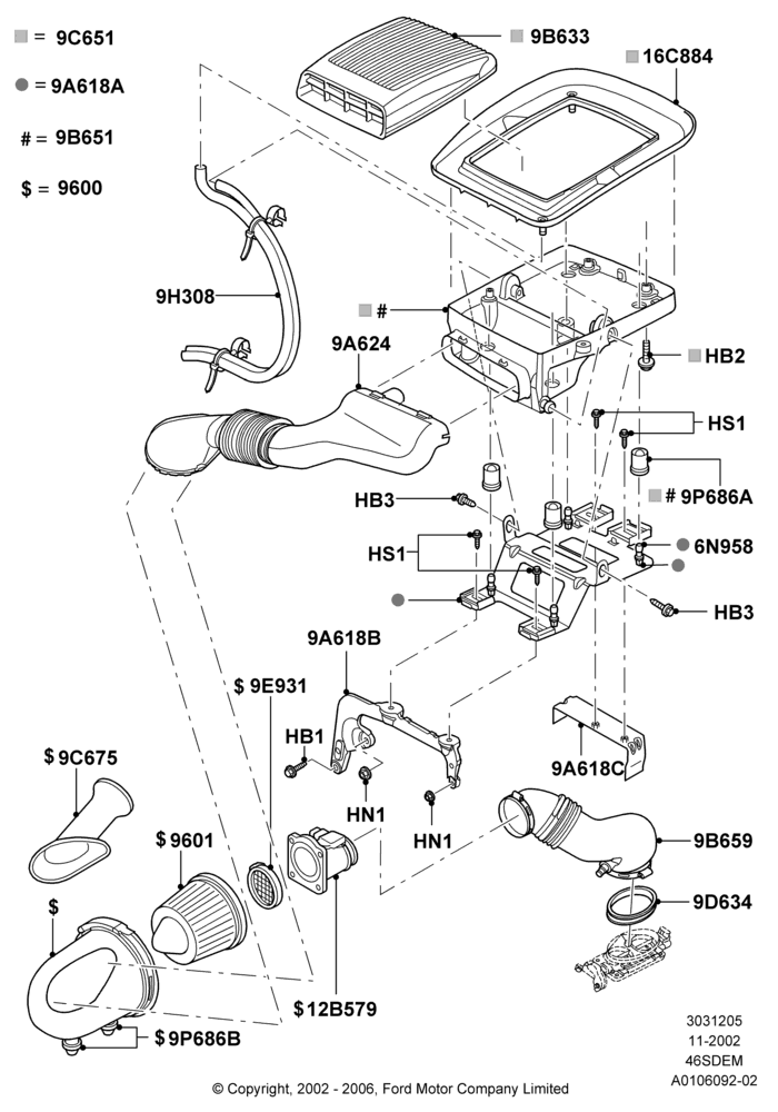 05C - Air Cleaner, 4.6L DOHC V8 EFI, V8 Appearance Group; 04/NOV/2002-12/MAY/2004