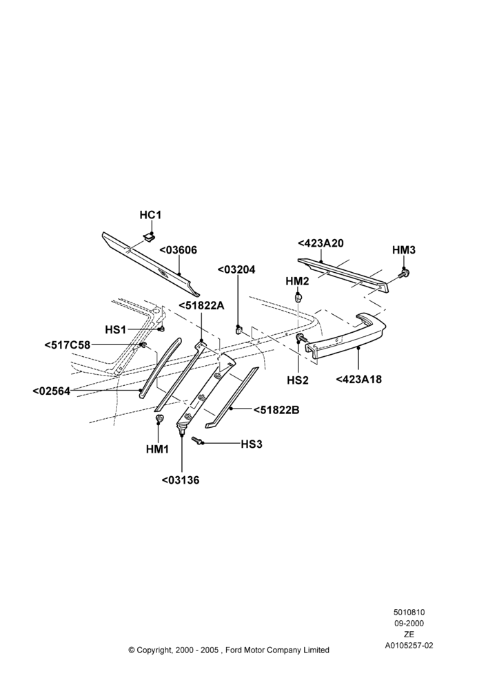 10B - Body Mouldings, Convertible, Upper; 18/SEP/2000-12/MAY/2004