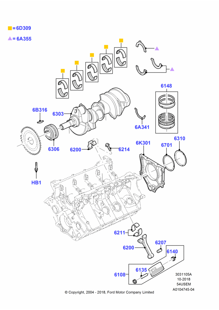 05A - Crankshaft/Pistons and Bearings, 5.4L 3V V8; 02/AUG/2004-15/SEP/2008
