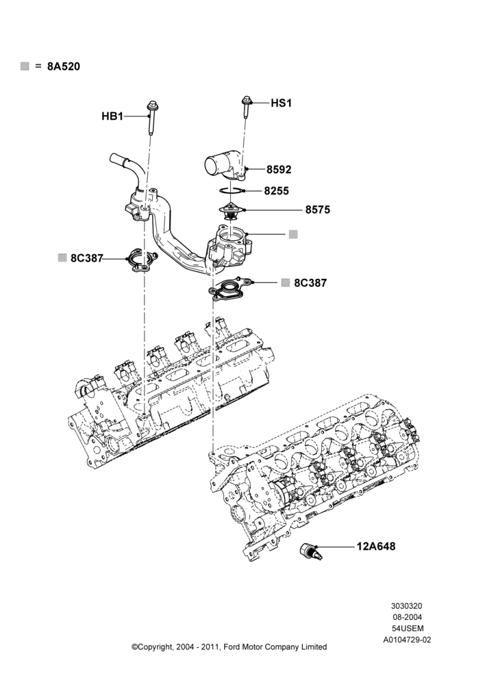 20A - Thermostat/Housing & Related Parts, 5.4L 3V V8; 02/AUG/2004-15/SEP/2008