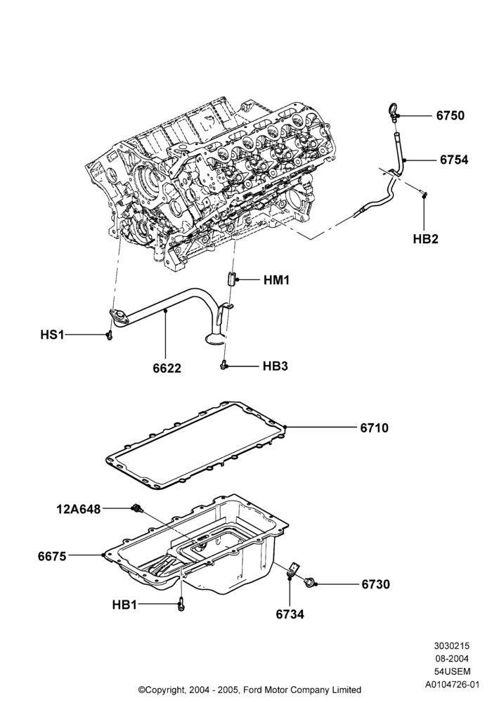 15A - Oil Pan/Oil Level Indicator, 5.4L 3V V8; 02/AUG/2004-15/SEP/2008