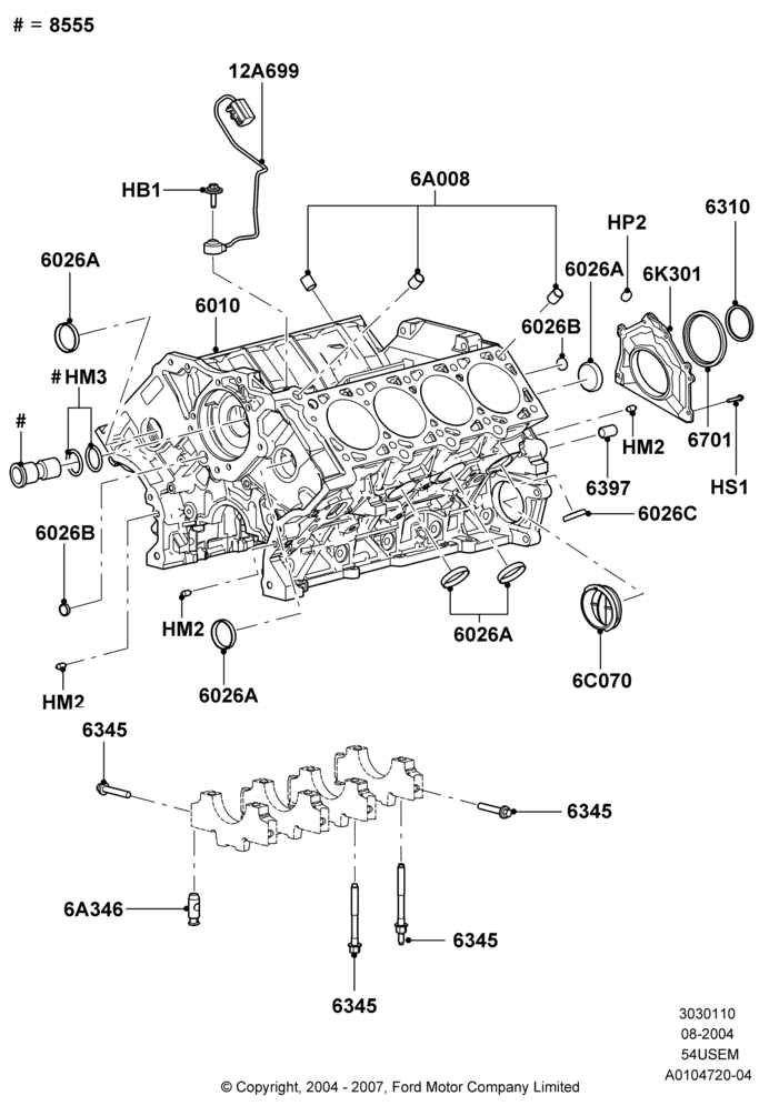 10A - Cylinder Block and Plugs, 5.4L 3V V8; 02/AUG/2004-15/SEP/2008