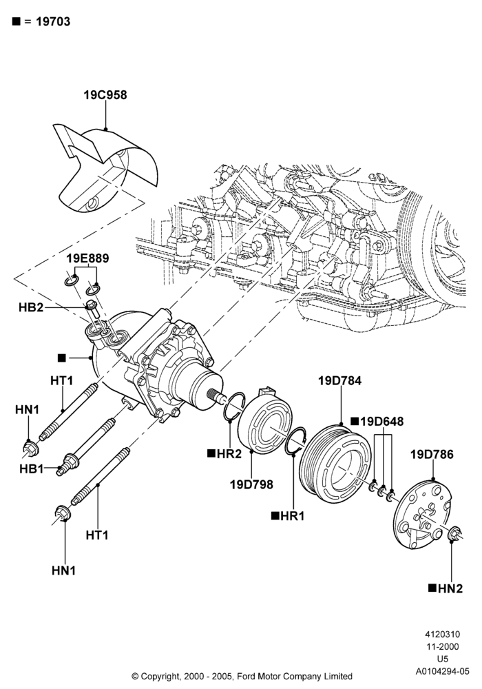 10D - Air Conditioning Condensr/Compressr, Romeo 4.6 SOHC EFI, Compressor Assy; 13/NOV/2000-19/JUL/2005