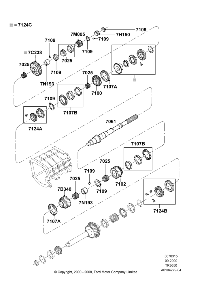 15A - Output Shaft, Gear Sets & Bearings, TR3650 5-Speed Manual Transmission; 18/SEP/2000-12/MAY/2004