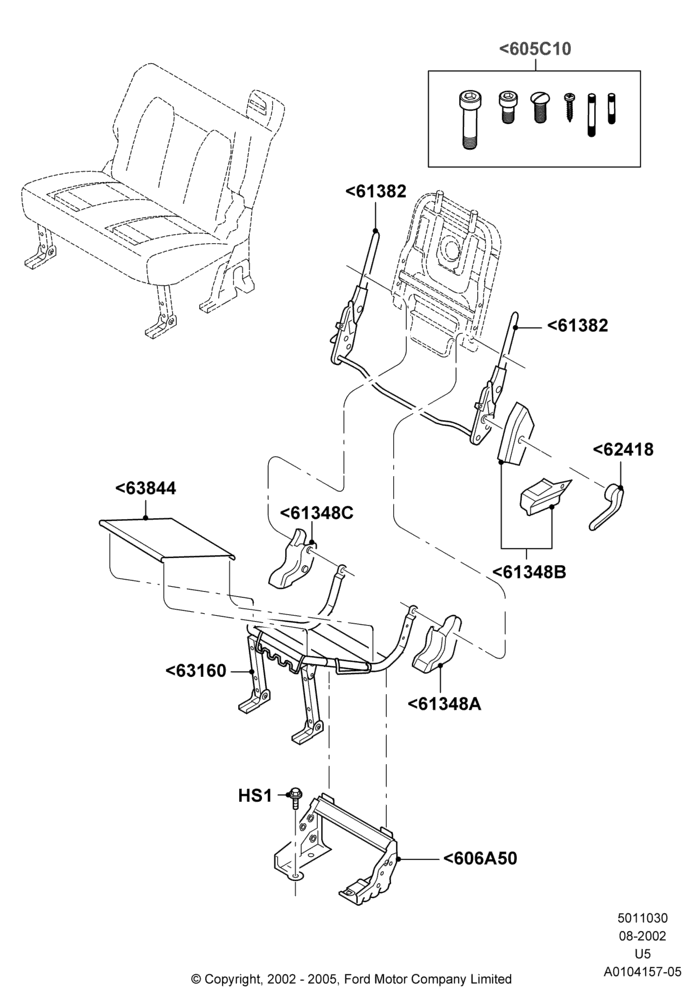 30H - Rear Seat Base, 2nd Row 60/40 (3 P) Folding Seat, 40% Seat, LH Seat; 19/AUG/2002-19/JUL/2005