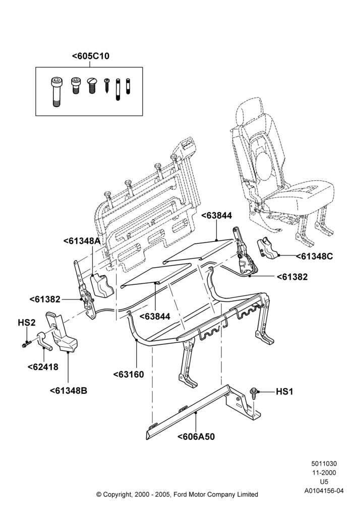 30G - Rear Seat Base, 2nd Row 60/40 (3 P) Folding Seat, 60% Seat, RH Seat; 19/AUG/2002-19/JUL/2005