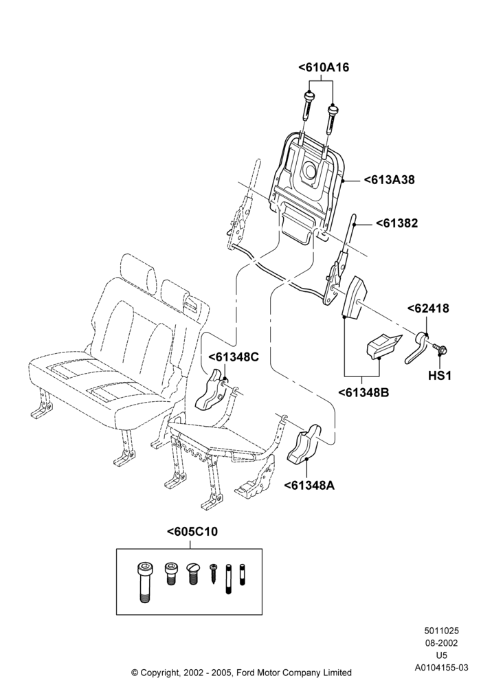 25I - Rear Seat Back, 2nd Row 60/40 (3 P) Folding Seat, 40% Seat, LH Seat; 19/AUG/2002-19/JUL/2005