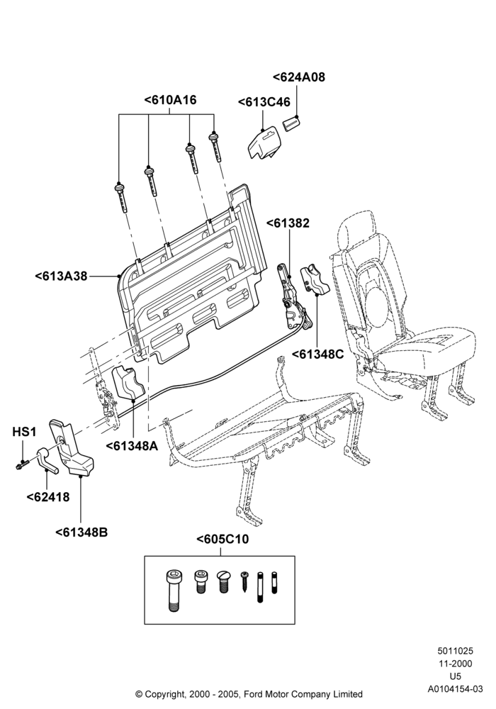 25H - Rear Seat Back, 2nd Row 60/40 (3 P) Folding Seat, 60% Seat, RH Seat; 19/AUG/2002-19/JUL/2005