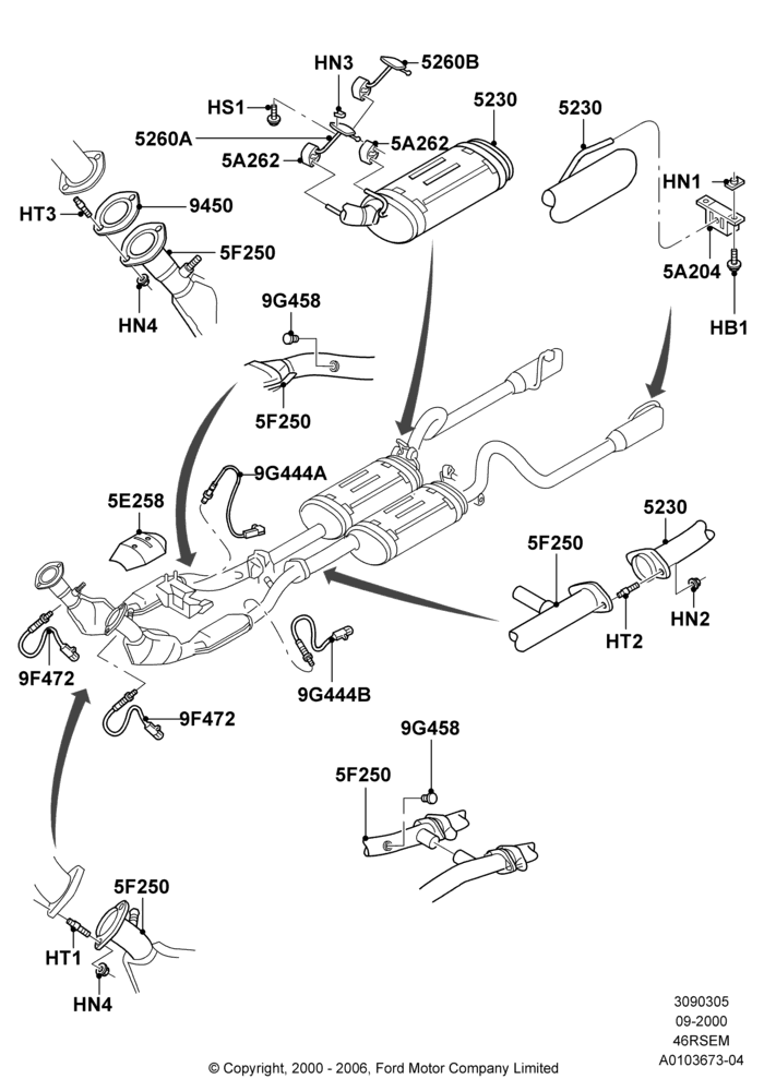 Exhaust System, 4.6 SOHC EFI, GT