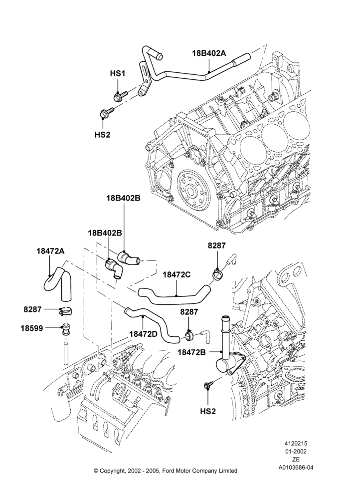 15C - Heater Hoses, 4.6 DOHC EFI S/C, 4.6L DOHC V8 EFI; 18/SEP/2000-12/MAY/2004