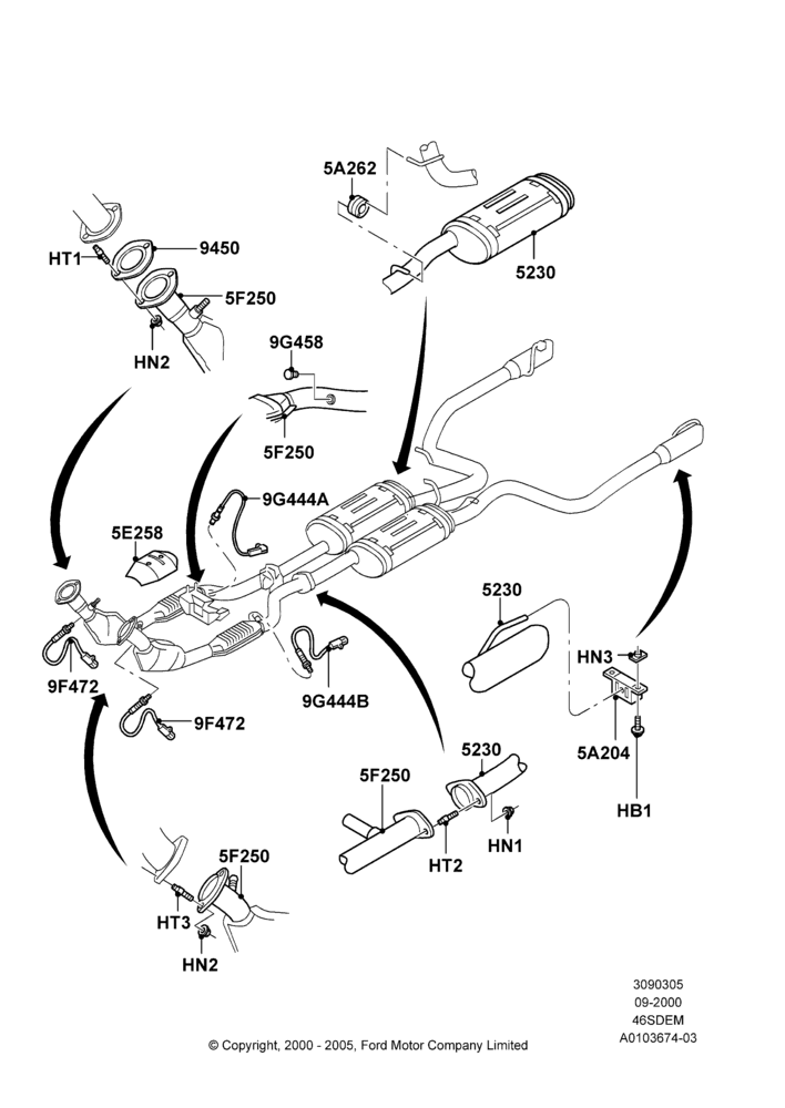 Exhaust System, 4.6L DOHC V8 EFI, Cobra