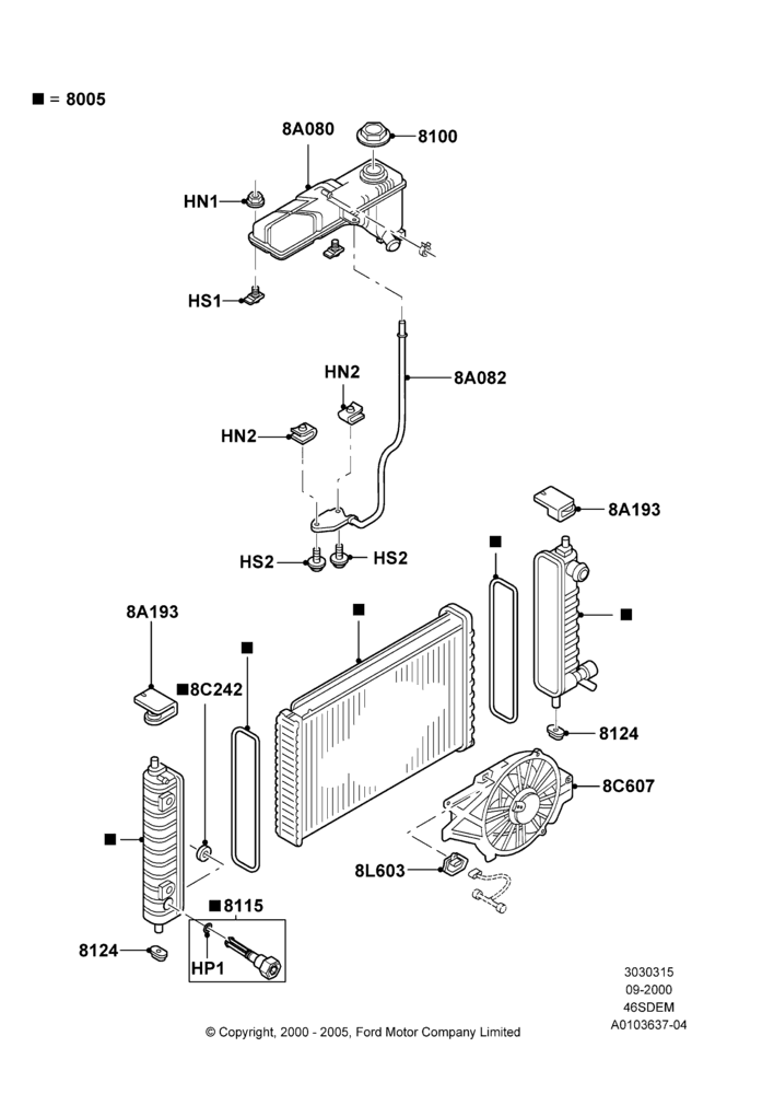 Radiator/Coolant Overflow Container, 4.6L DOHC V8 EFI, Cobra