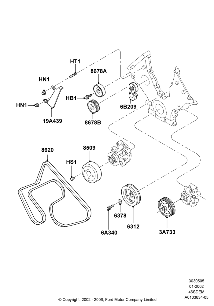 Pulleys and Drive Belts, 4.6L DOHC V8 EFI, Cobra