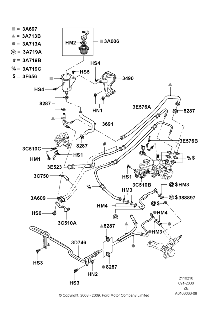 10B - Supply & Return Hoses - Power Strg, 4.6 DOHC EFI S/C, 4.6 SOHC EFI, 4.6L DOHC V8 EFI; 18/SEP/2000-12/MAY/2004
