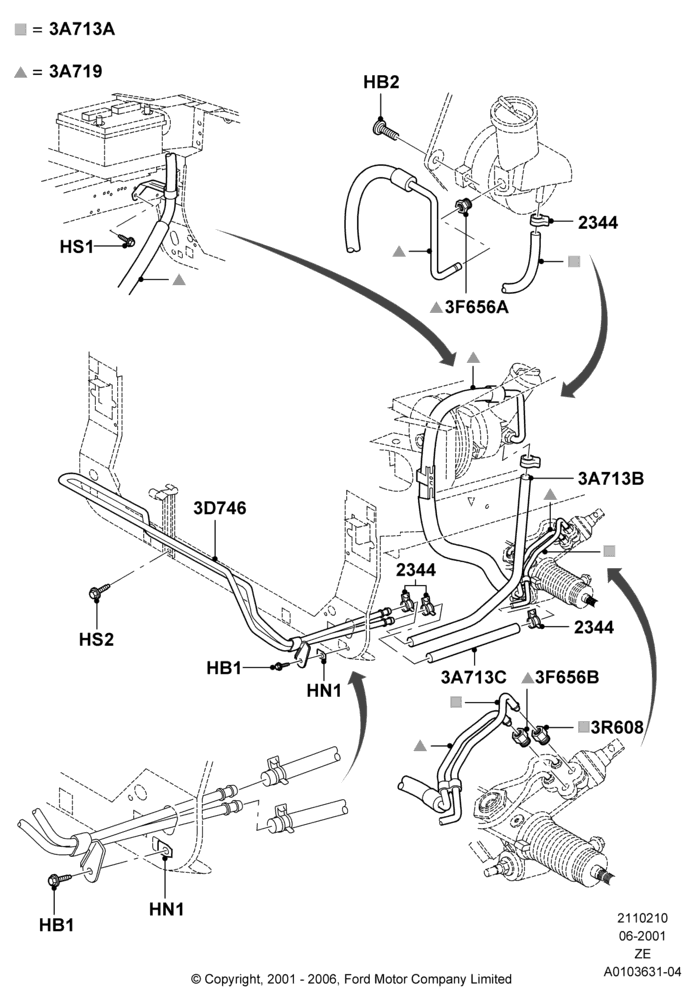 10A - Supply & Return Hoses - Power Strg, 3.8 OHV EFI, 3.9L OHV EFI NA V6 GAS; 18/SEP/2000-12/MAY/2004