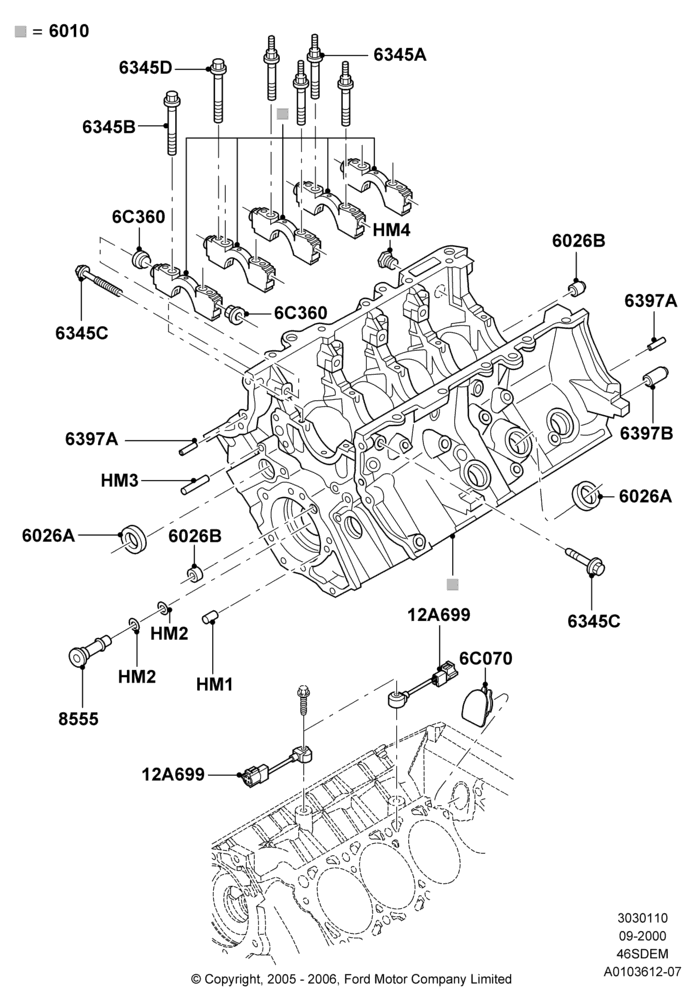 10A - Cylinder Block and Plugs, 4.6L DOHC V8 EFI, Cobra; 18/SEP/2000-05/SEP/2001