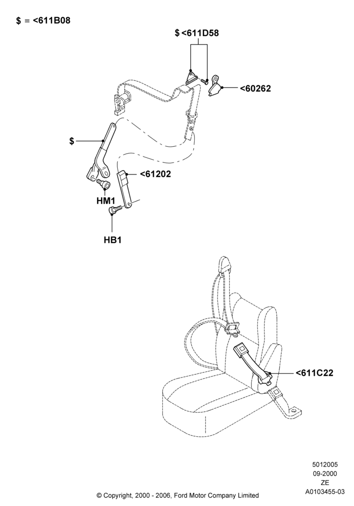 05A - Front Seat Belts, Coupe; 18/SEP/2000-12/MAY/2004