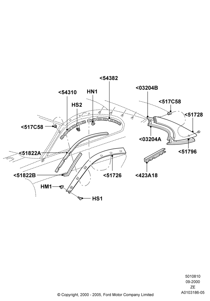 10A - Body Mouldings, Coupe, Upper; 18/SEP/2000-12/MAY/2004