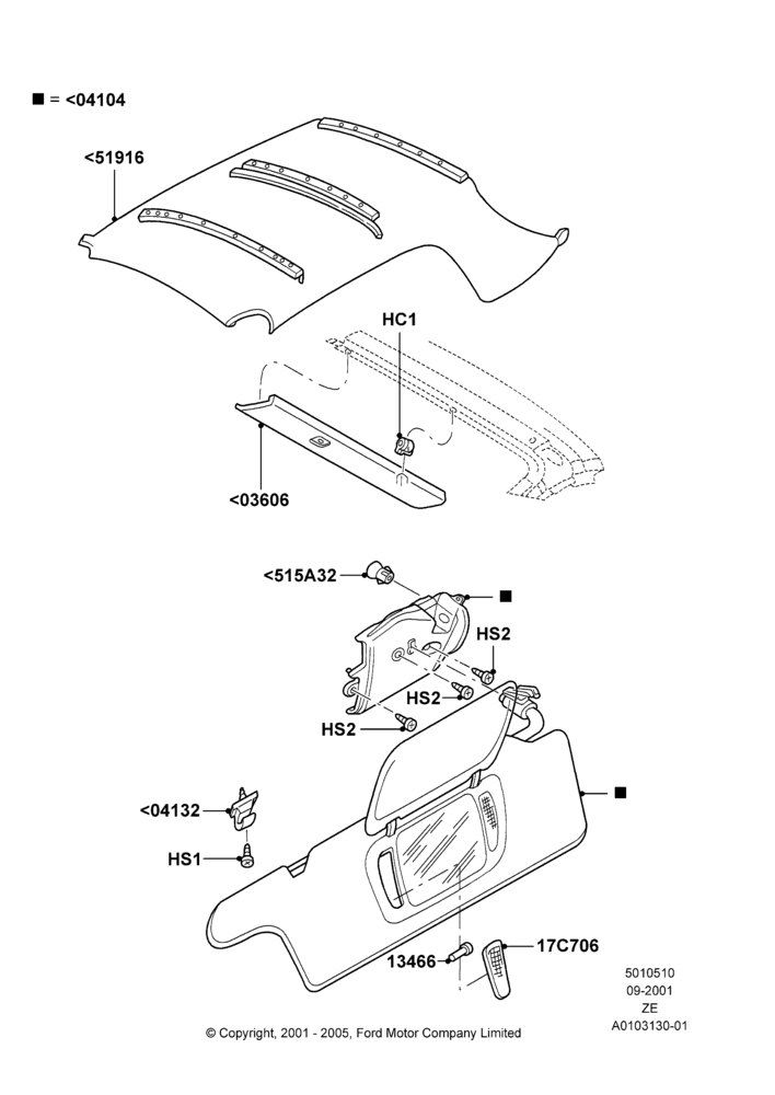 10B - Headlining and Sun Visors, Convertible; 18/SEP/2000-12/MAY/2004