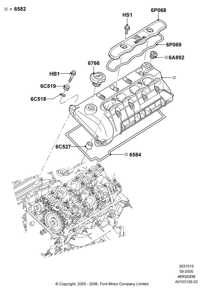 15A - Cylinder Head Cover, 4.6L DOHC V8 EFI, Cobra; 18/SEP/2000-05/SEP/2001