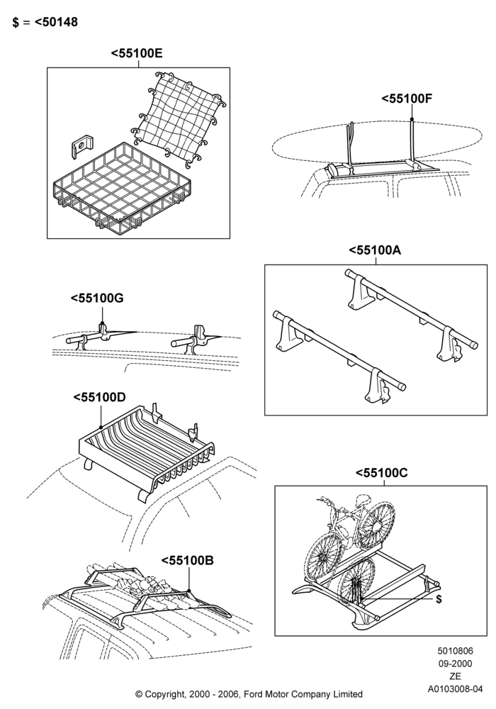 06 - Accessory Roof Rack Mounting Kits; 18/SEP/2000-12/MAY/2004