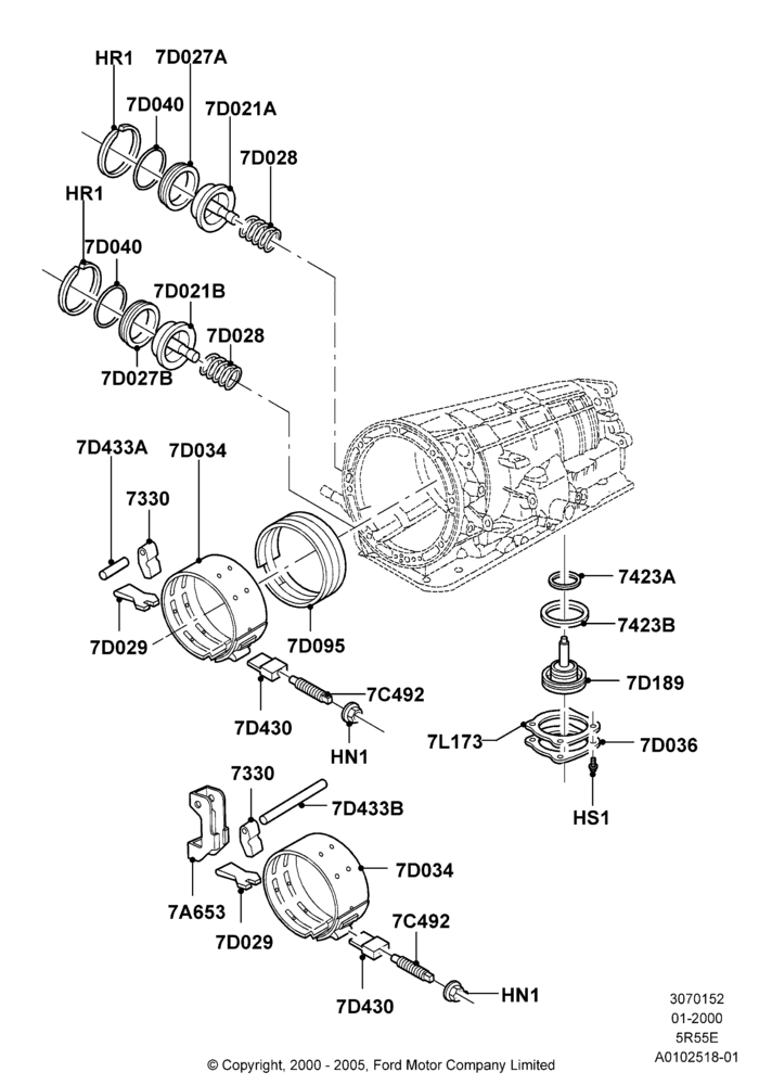 52D - Automatic Transmission Components, 5R44E/5R55E - 5 Speed Auto Trans; 24/AUG/2000-09/MAY/2003