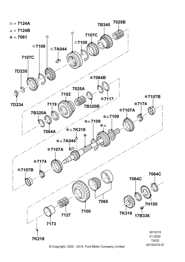 15A - Output Shaft, Gear Sets & Bearings, T5OD 5-Speed Manual Transmission; 18/SEP/2000-12/MAY/2004