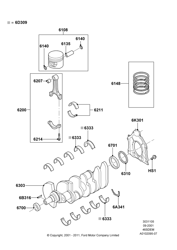 05A - Crankshaft/Pistons and Bearings, 4.6L DOHC V8 EFI, Cobra; 18/SEP/2000-05/SEP/2001