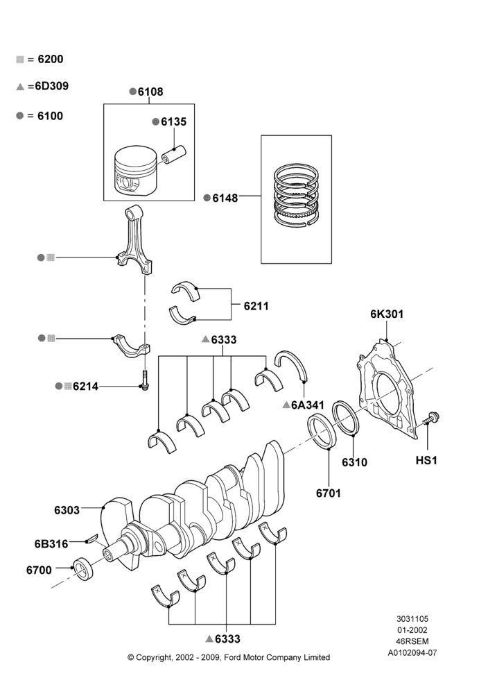05A - Crankshaft/Pistons and Bearings, 4.6 SOHC EFI, GT; 18/SEP/2000-12/MAY/2004