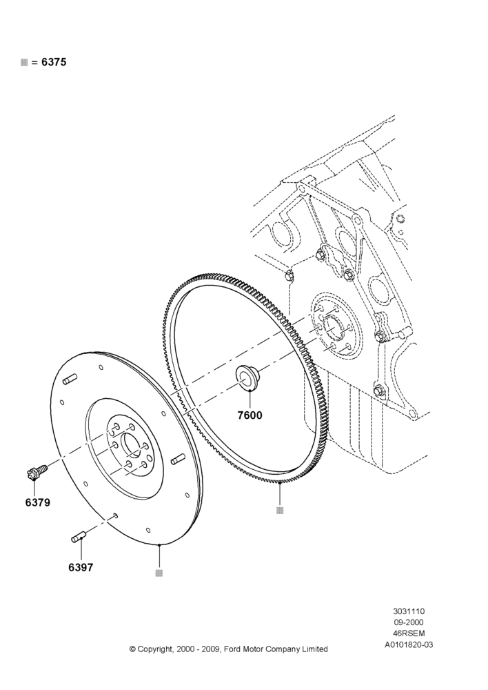 10A - Flywheel, 4.6 SOHC EFI, GT, For Manual Transmission; 18/SEP/2000-12/MAY/2004