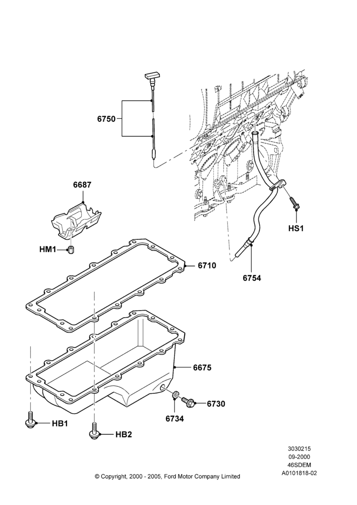 15A - Oil Pan/Oil Level Indicator, 4.6L DOHC V8 EFI; 18/SEP/2000-05/SEP/2001