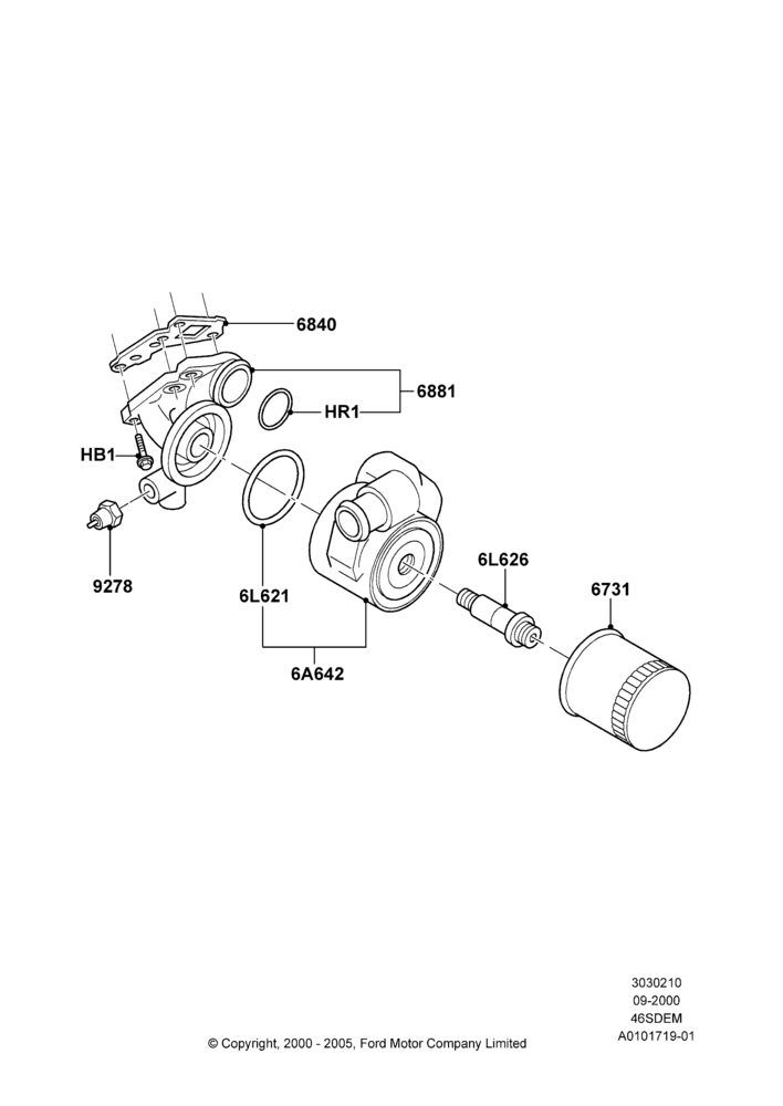 10A - Oil Cooler and Filter, 4.6L DOHC V8 EFI, Cobra; 18/SEP/2000-05/SEP/2001