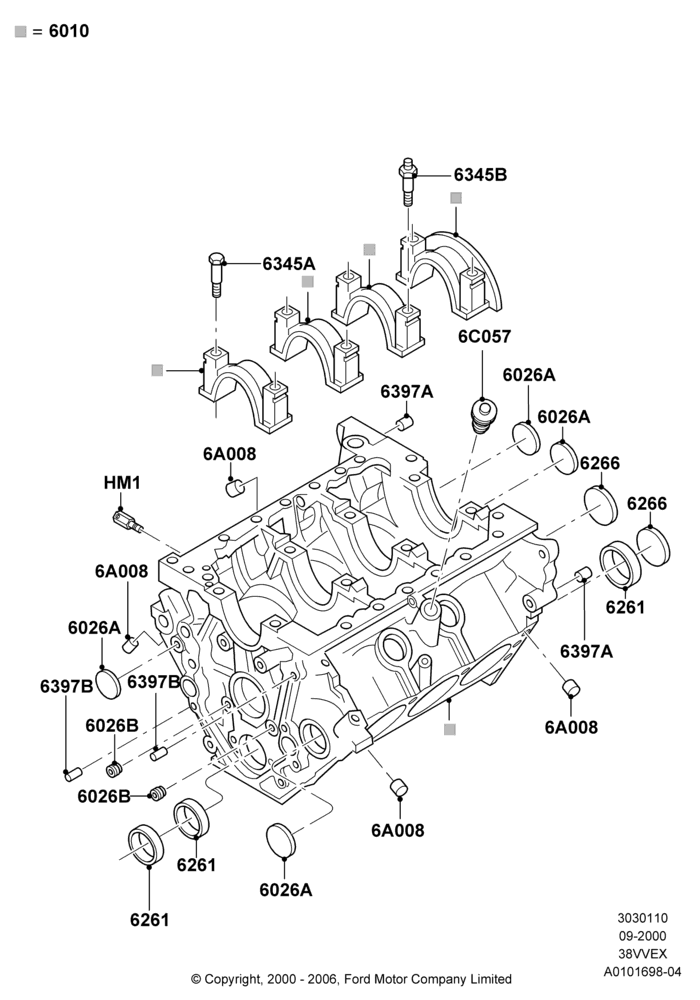 10 - Cylinder Block and Plugs, 3.8 OHV EFI; 18/SEP/2000-30/SEP/2003